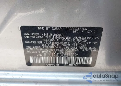 2019 Subaru Crosstrek 2.0I Limited из США, поврежденный, VIN JF2GTAMC3K8373894